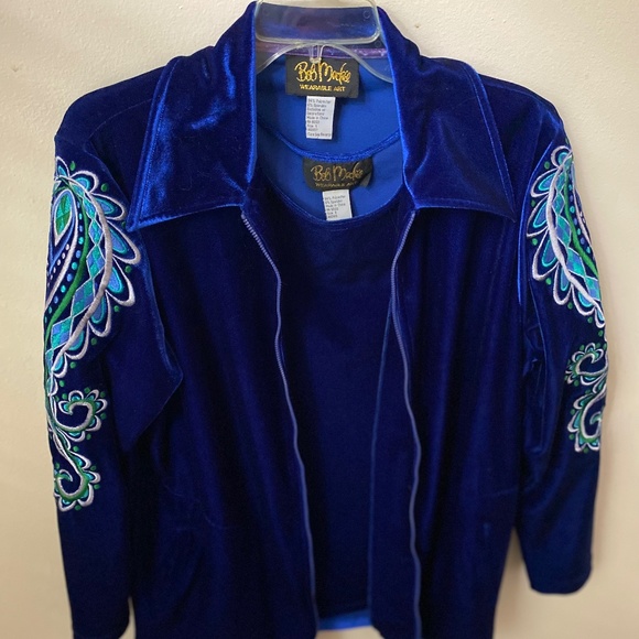 Vintage Bob Mackie Wearable Art Jacket shell set small Blue Velvet Embroidered - Picture 1 of 5